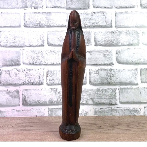 Unbranded Other - Hand Carved Wood Virgin Mary Praying Statue 12.5 Inch